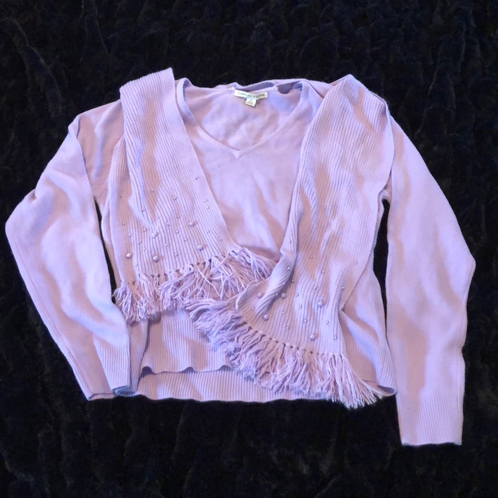 Sweater With Detachable Beaded Scarf Lilac Size M